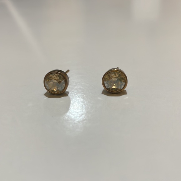 Amber Swarovski Crystal earrings studs gold plated NWT - Picture 2 of 6